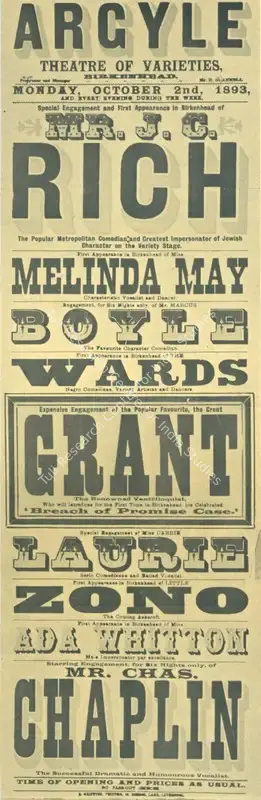Unknown (Publicity Designer), Unknown (Publicity Designer), A newspaper advertisement of a stage performance in which the name of Charlie Chaplin's father is featured | Theatre related memorabilia, 02 October 1893, Theatre related memorabilia