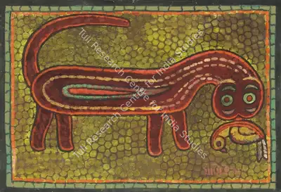 Jamini Roy (Artist), Untitled (Cat with Bird), 1925, Painting