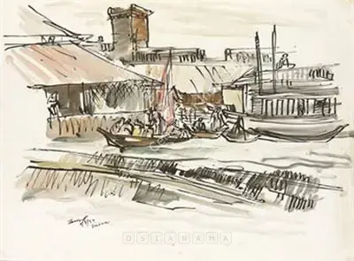 Zainul Abedin (Artist), Untitled (Landscape), 1953, Painting