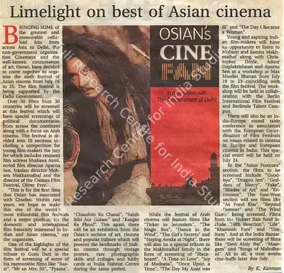 K. Kannan (Reporter), Limelight on best of Asian cinema, 2004, Newspaper Clipping