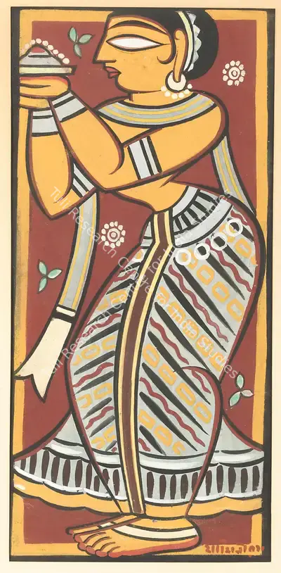 Jamini Roy (Artist), Untitled (Maiden Making an Offering), 1949, Painting