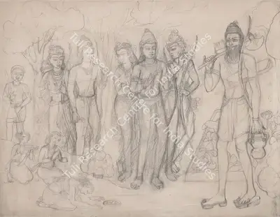Kumaril Swamy (Artist), Meeting between Shri Ram and Parshuram, 1948, Drawing