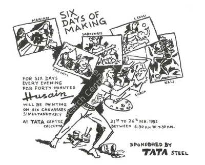 Husain, M. F. (Artist). A sketch of 'Six Days of Making'. Pen and ink, 1992 | In Conversation with Husain Paintings , 2001 | Drawing | FineArts | 00495149