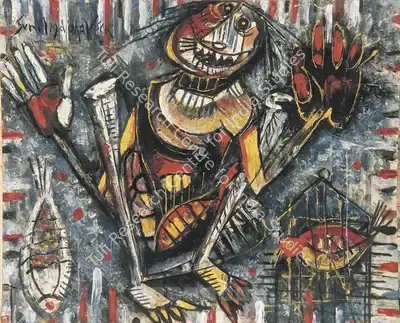 Sen, Sunil Madhav (Artist). A Joy Full Mood. Oil on paper pasted on cardboard, late 1970s | Painting  | 00881812