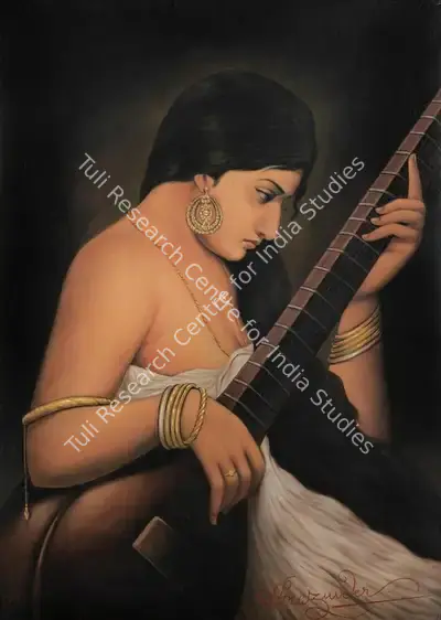 Hemendranath Mazumdar (Artist), Untitled (Lady Playing Sitar, Painting