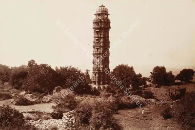 Lala Deen Dayal (Photographer), Tower of Victory in Chittore fort, 1890, Antiquarian Photograph