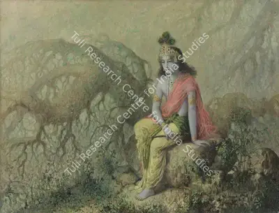 Ustad Allah Bukhsh (Artist), Untitled (Krishna in Contemplation), 1935, Painting