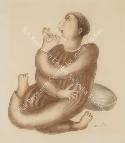 Manjit Bawa (Artist), Untitled (Seated Man with Flower), 1991, Painting