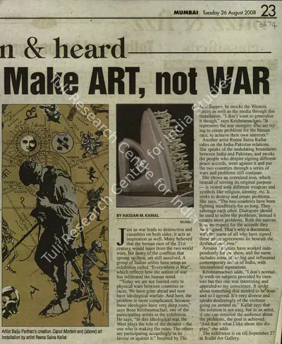 Hassan M. Kamal (Reporter), Make Art, Not War, 2008, Newspaper Clipping