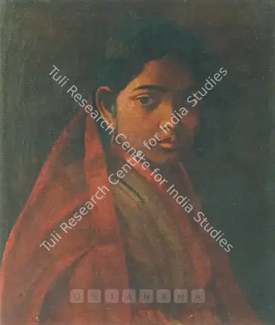 Pulin Kundu (Artist), Portrait Of A Young Bengali Girl, Painting