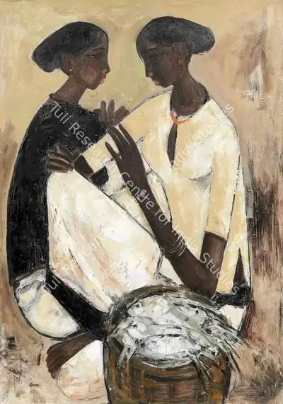 B. Prabha (Artist), Two Fisherwomen, 1966, Painting