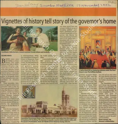 Rajshri Mehta (Reporter), Vignettes of History Tell Story of The Governor's Home, 2002, Newspaper Clipping