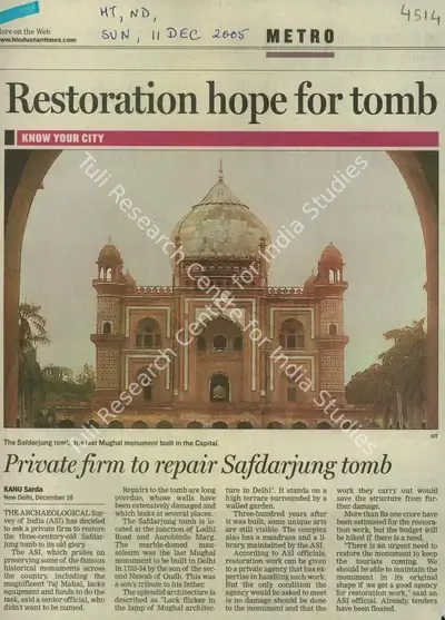 Kanu Sardar (Reporter), Restoration Hope for Tomb, 2005, Newspaper Clipping