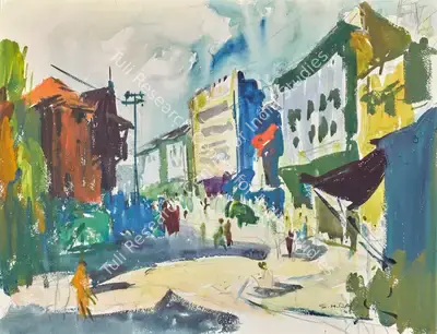 S.H. Raza (Artist), Untitled (Bombay Street Scene), 1945, Painting