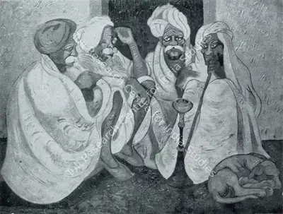 Pran Nath Mago (Artist), Village Elders, Painting