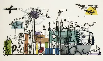 Kishore Shinde (Artist), Cityscape 2, 2012, Painting