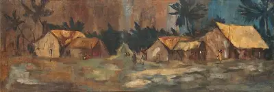 Sailoz Mookherjea (Artist), Village Scene, 1941, Painting