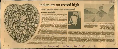 Garima Pant (Reporter), Indian Art on Record High, 2008, Newspaper Clipping