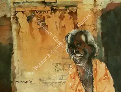 Shyamal Dutta Ray (Artist), Sadhu (Verso Figures), 1966, Painting