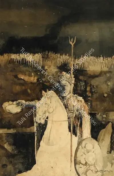 Ray, Shyamal Dutta (Artist). King With A Broken Bowl, 1978 | Painting, Os.Mum/19.01.08, 2008 · Osian's