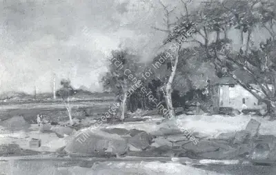 A.X. Trindade (Artist), A Mahim Landscape with Red House, 1930, Painting