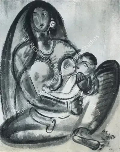 Dinkar Kowshik (Artist), Mother and Child, Painting