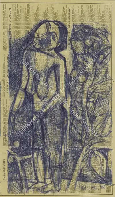 S.H. Raza (Artist), Untitled (Double-side drawing), 1955, Drawing