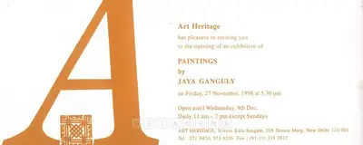Jaya Ganguly (Artist), Paintings by Jaya Ganguly, 1998, Solo Exhibition Invitation