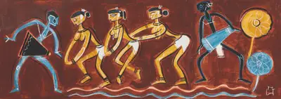 Shiavax Chavda (Artist), Tribal Dance, 1952, Painting