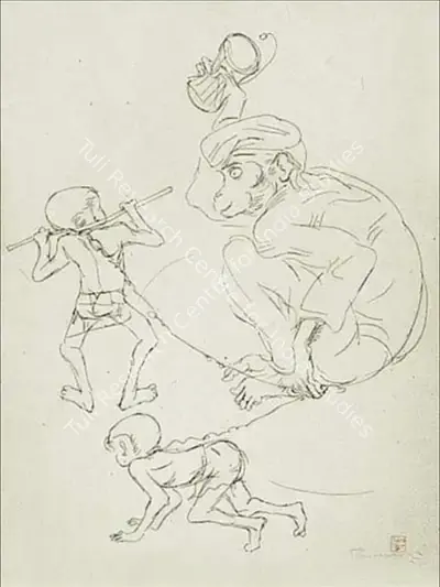 A. Ramachandran (Artist), Monkey Trainers Colony Series, 1974, Drawing