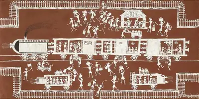 Jivya Soma&nbsp;Mashe (Artist), Untitled (Train), 2000, Painting