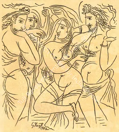 George Keyt (Artist), The Rejection of Siva, 1942, Drawing
