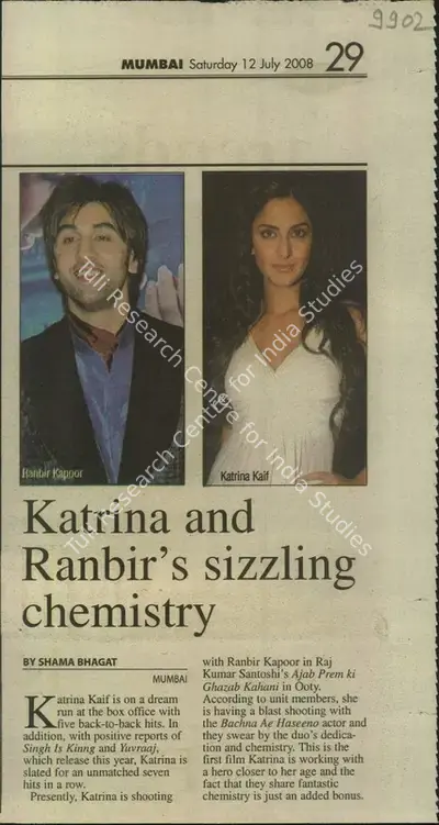 Shama Bhagat (Writer), Katrina and Ranbir's Sizzling Chemistry, 2008, Newspaper Clipping