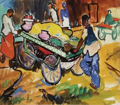 M.F. Husain (Artist), Market Barrow, 1948, Painting