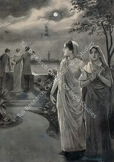 M.V. Dhurandhar (Artist), Man and Seated Woman, Painting