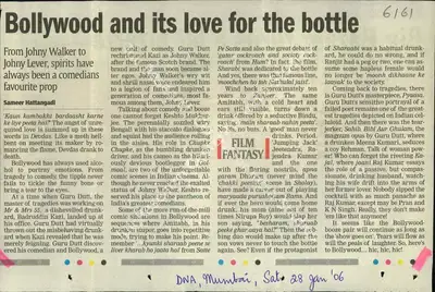 Sameer Hattangadi (Reporter), Bollywood and its love for the bottle, 2006, Newspaper Clipping