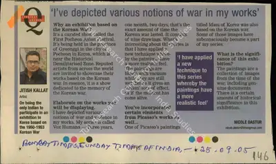 Nicole Dastur (Reporter), I've Depicted Various Notions of War in My Works, 2005, Newspaper Clipping