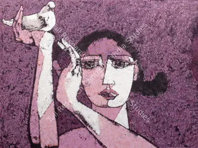 Jamil Naqsh (Artist), Untitled (Woman with Dove), 2001, Painting