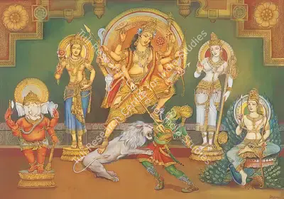 Dhirendranath Narayan (Artist), Durga & Other Icons, 1951, Painting
