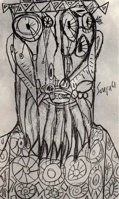 F.N. Souza (Artist), Head, 1961, Drawing