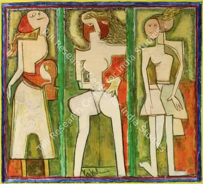 K.S. Kulkarni (Artist), Three Sisters, 1977, Painting