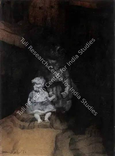 Bikash Bhattacharjee (Artist), Untitled (Doll), 1971, Painting