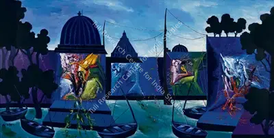 Manu Parekh (Artist), Varanasi in Moon Light, 2012, Painting