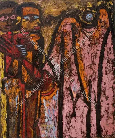 Laxman Pai (Artist), Men and mountain, Painting