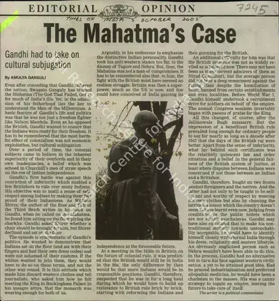 Amulya Ganguli (Reporter), The Mahatma's Case, 2005, Newspaper Clipping