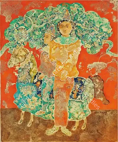 Sakti Burman (Artist), I Bambini Del Circo, 1973, Painting