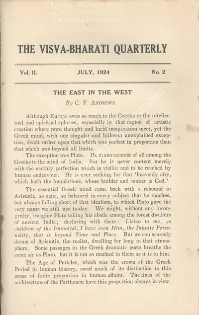 C.F. Andrews (Editor), Visva-Bharati Quarterly, 1924, Journal