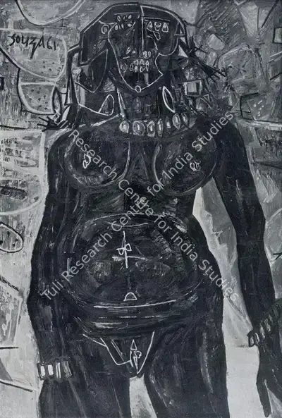 F.N. Souza (Artist), Black Nude, 1961, Painting