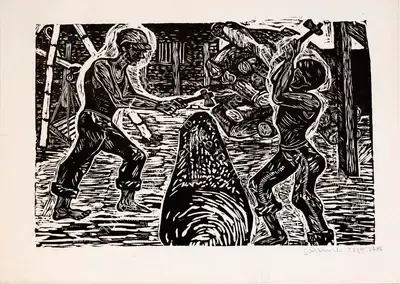 Somnath Hore (Artist), Untitled (Woodcutters), 1944, Sculpture