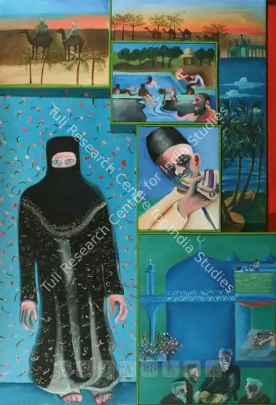 Khakhar, Bhupen (Artist). Muslims Around The Mosque II, 2001 | Painting, Ch.NeY/30.03.06, 2001